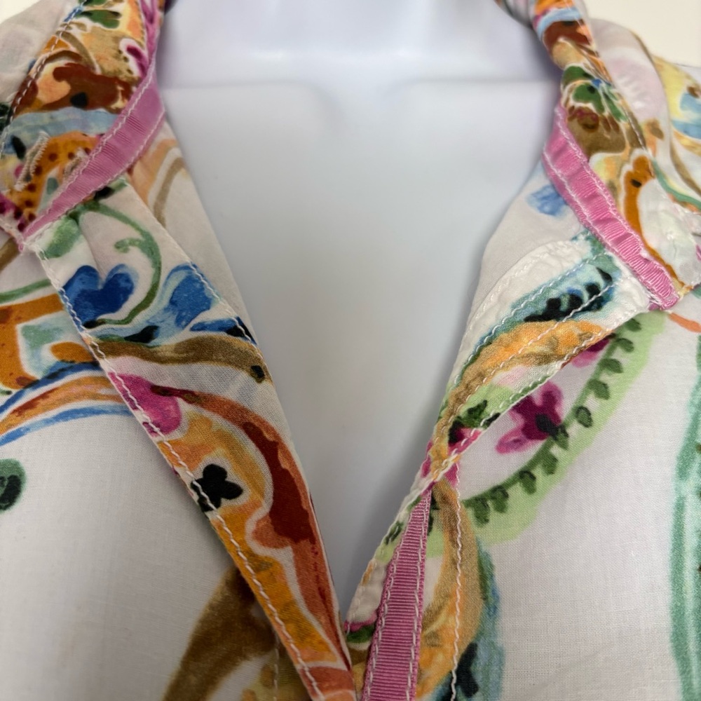 Cino Shirt Womens Colorful Paisley Boho Festival Roll Tab Sleeve Button Up Sz L - Picture 3 of 12